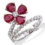 انگشتر طلای سفید با نگین یاقوت قرمز و الماس تراش برلیان طرح گل:مدل rgf1570