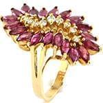 انگشتر طلای زرد با نگین یاقوت قرمز مارکیز و الماس تراش برلیان:مدل rgf1572