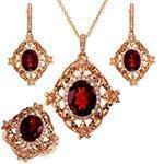 نیم ست طلای رزگلد با نگین گارنت، سیترین و الماس تراش برلیان مدل: hsdf1442