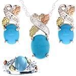 نیم ست طلای سفید و رزگلد با نگین فیروزه و الماس تراش برلیان مدل: hsdf1443