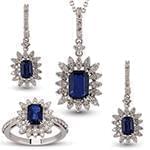 نیم ست طلای سفید با نگین یاقوت کبود و الماس تراش برلیان مدل: hsdf1444