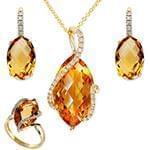 نیم ست طلای زرد با نگین سیترین و الماس تراش برلیان مدل: hsdf1445