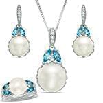 نیم ست طلای سفید با نگین توپاز، مروارید و الماس تراش برلیان مدل: hsdf1446