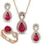 نیم ست طلای رزگلد با نگین یاقوت قرمز و الماس تراش برلیان مدل: hsdf1447