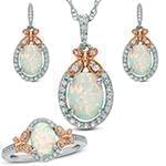 نیم ست طلای سفید و رزگلد با نگین اپال و الماس تراش برلیان مدل: hsdf1448