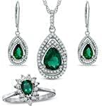 نیم ست طلای سفید با نگین زمرد و الماس تراش برلیان مدل: hsdf1450