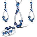 نیم ست طلای سفید با نگین یاقوت کبود و الماس تراش برلیان مدل: hsdf1452