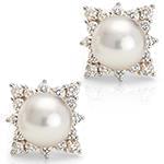 گوشواره طلا با نگین مروارید و الماس تراش برلیان مدل: edf1433