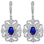 گوشواره طلای سفید با نگین یاقوت کبود و الماس تراش برلیان مدل: edf1438