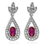 گوشواره طلای سفید با نگین یاقوت قرمز و الماس تراش برلیان مدل: edf1439