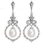 گوشواره طلای سفید با نگین مروارید و الماس تراش برلیان مدل: edf1441  