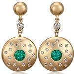 گوشواره طلای زرد با نگین زمرد و الماس تراش برلیان مدل: edf1442  