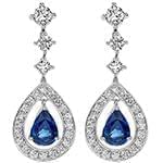 گوشواره طلای سفید با نگین یاقوت کبود و الماس تراش برلیان مدل: edf1443 