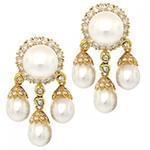 گوشواره طلای زرد با نگین مروارید و الماس تراش برلیان مدل: edf1445 