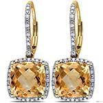 گوشواره طلای زرد با نگین سیترین و الماس تراش برلیان مدل: edf1446 