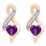 گوشواره طلای زرگلد با نگین آمتیس و با الماس تراش برلیان طرح قلب مدل: edf1448 