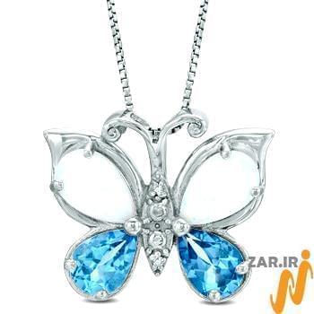 مدل گردنبند کودکانه طلا و جواهر با نگین الماس تراش برلیان و توپاز طرح پروانه 