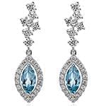 گوشواره طلای سفید با نگین توپاز و الماس تراش برلیان مدل: edf1453 