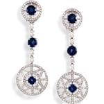 گوشواره طلای سفید با نگین یاقوت کبود و الماس تراش برلیان مدل: edf1458 