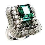 انگشتر جواهر طلا سفید با نگین زمرد و الماس برش برلیان و باگت: مدل rgf1282