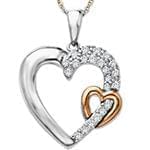 پلاک طلای دو رنگ با نگین الماس تراش برلیان طرح قلب: مدل pdb2259 