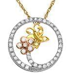 پلاک طلای سه رنگ با نگین الماس تراش برلیان طرح گل و پروانه: مدل pdb2260 