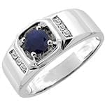 انگشتر طلا سفید با نگین الماس تراش برلیان و یاقوت کبود مدل rgm1550