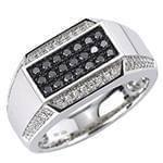 انگشتر طلای سفید با نگین الماس تراش برلیان سفید و مشکی مدل rgm1552