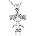 آویز دخترانه طلای سفید با نگین الماس تراش برلیان طرح دخترک مدل: pgb2152 