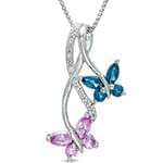 پلاک دخترانه با نگین الماس تراش برلیان، ترمالین و توپاز طرح پروانه مدل: pgb2154 