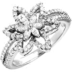 انگشتر زنانه طلای سفید با نگین الماس تراش برلیان و مارکیز طرح گل : مدل wrdf2139 