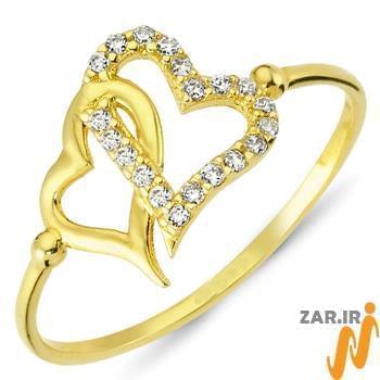 مدل انگشتر زنانه طلای زرد با نگین الماس تراش برلیان طرح قلب