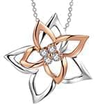 پلاک طلای سفید و رزگلد با نگین الماس تراش برلیان طرح گل: مدل pdb2270