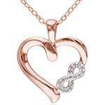 پلاک طلای سفید و رزگلد با نگین الماس تراش برلیان طرح قلب و بینهایت: مدل pdb2273