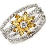 انگشتر زنانه طلای سفید با نگین سیترین و الماس تراش برلیان :مدل rgf1609