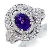 انگشتر زنانه طلای سفید با نگین آمتیس و الماس تراش برلیان :مدل rgf1611