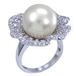 انگشتر زنانه طلای سفید با نگین مروارید و الماس تراش برلیان :مدل rgf1612