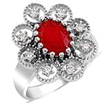 انگشتر زنانه طلای سفید با نگین یاقوت قرمز و الماس تراش برلیان :مدل rgf1615