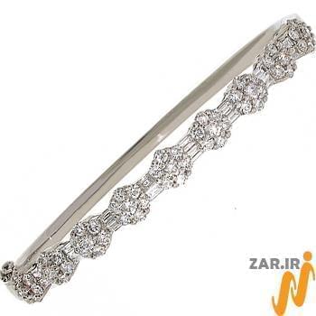 مدل دستبند طلا زنانه با نگین الماس تراش برلیان و باگت طرح فلاور