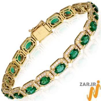 مدل دستبند طلا زنانه با نگین الماس تراش برلیان و زمرد