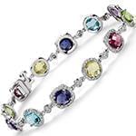 دستبند طلا زنانه با نگین الماس تراش برلیان و سنگهای رنگی مدل: bdf1250