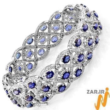 مدل دستبند طلا زنانه با نگین الماس تراش برلیان و یاقوت کبود