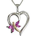 آویز دخترانه طلا با نگین الماس تراش برلیان و تورمالین طرح قلب و پروانه مدل: pgb2172