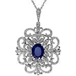 آویز طلای سفید با نگین الماس تراش برلیان و یاقوت کبود: مدل npdf13147