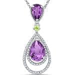 آویز طلای سفید با نگین الماس تراش برلیان، آمتیس و زبرجد: مدل npdf13149