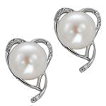 گوشواره جواهر مروارید و الماس تراش برلیان با طلای سفید طرح قلب مدل: edf1486