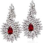 گوشواره جواهر یاقوت قرمز و الماس تراش برلیان با طلای سفید مدل: edf1488