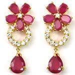 گوشواره جواهر یاقوت قرمز و الماس تراش برلیان با طلای زرد مدل: edf1490