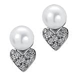 گوشواره جواهر مروارید و الماس تراش برلیان با طلای سفید طرح قلب مدل: edf1496