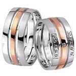 حلقه ازدواج ست طلای سفید و رزگلد با نگین الماس تراش برلیان مدل: srd1577